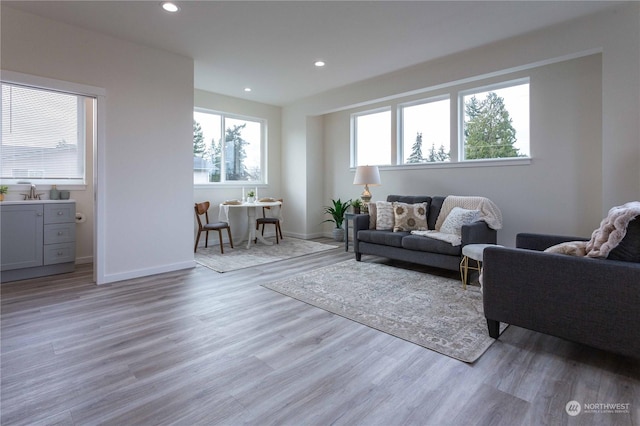 living room featuring light hardwood / wood-style flooring and plenty of natural light