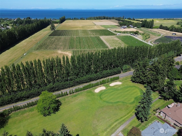 bird's eye view featuring a rural view and a water view