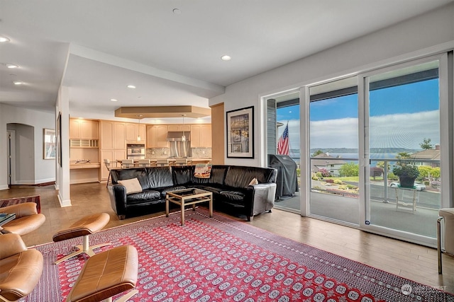 living room with hardwood / wood-style flooring