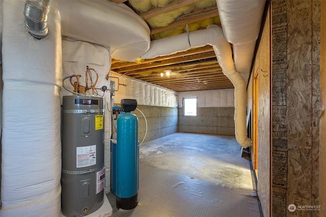 basement with strapped water heater