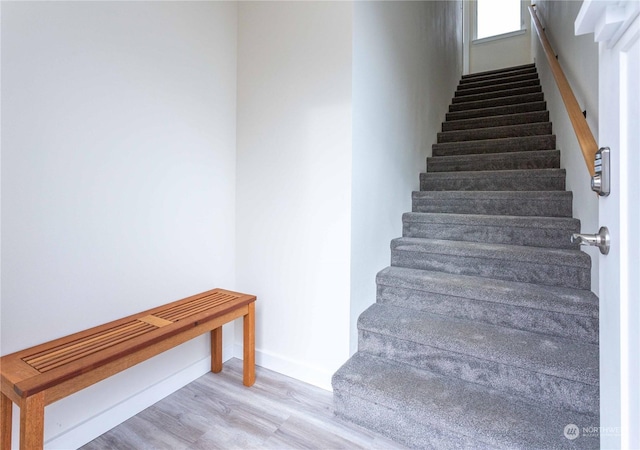 stairway featuring hardwood / wood-style flooring