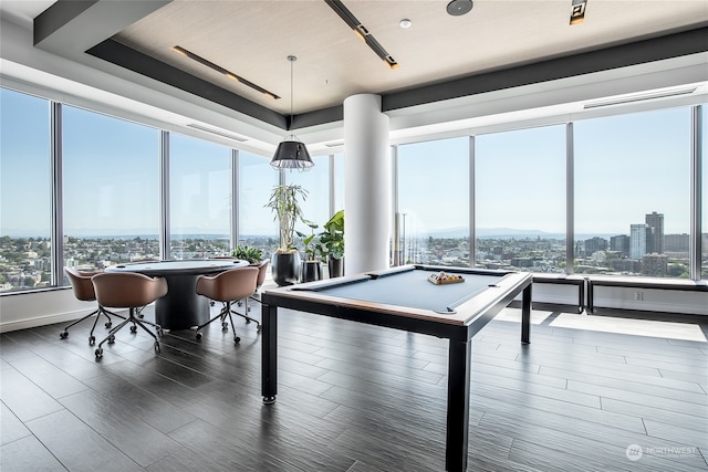 game room featuring pool table and dark hardwood / wood-style flooring