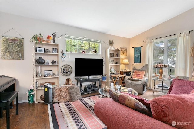 living room featuring dark hardwood / wood-style flooring and a wealth of natural light