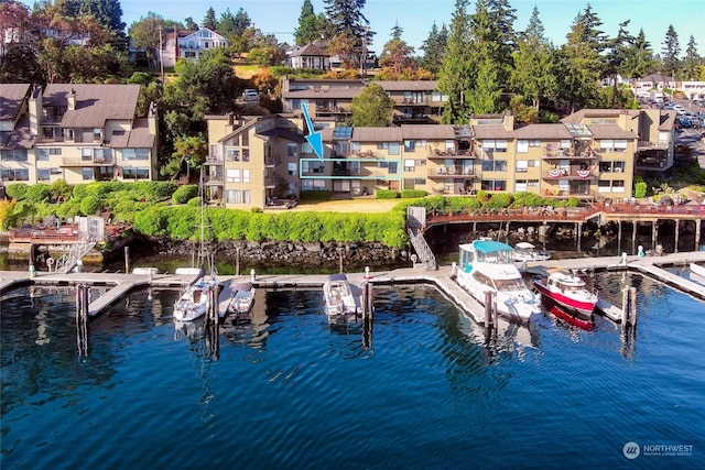 view of dock with a water view