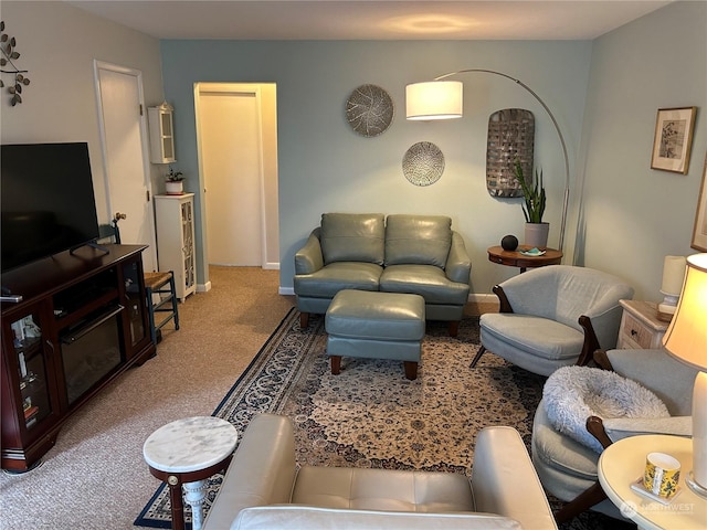 living room featuring light colored carpet