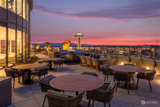 patio terrace at dusk with grilling area