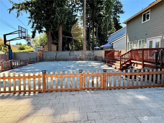 view of pool featuring a wooden deck