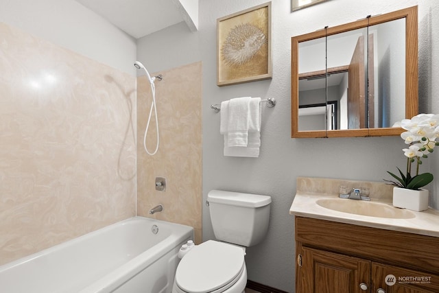 full bathroom with shower / tub combination, vanity, and toilet