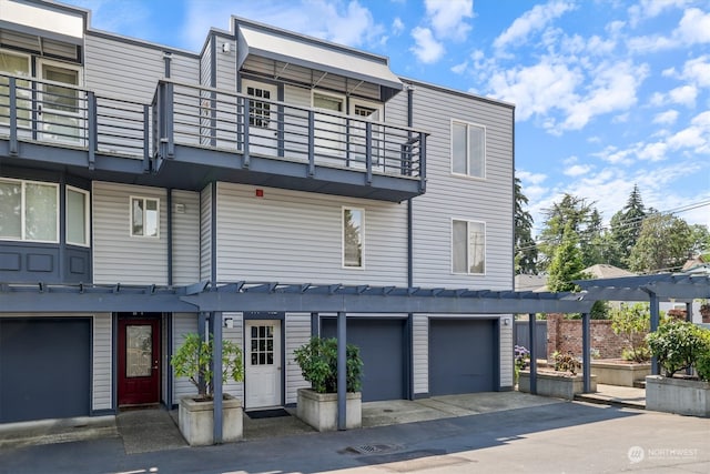 exterior space with a garage