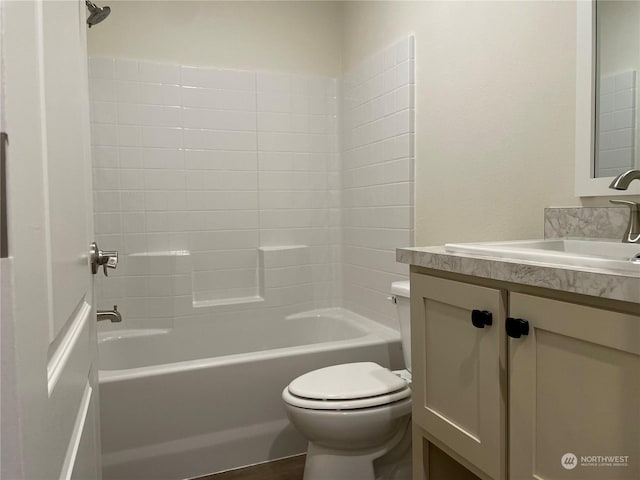 full bathroom with vanity, toilet, and bathtub / shower combination