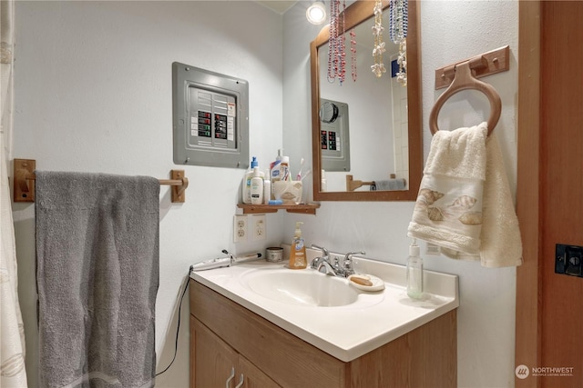 bathroom with vanity and electric panel