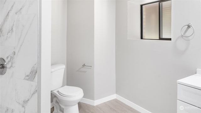 bathroom with vanity, hardwood / wood-style flooring, and toilet