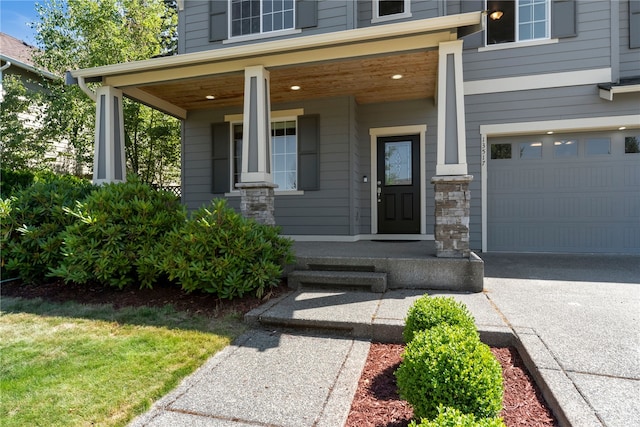 doorway to property featuring a garage