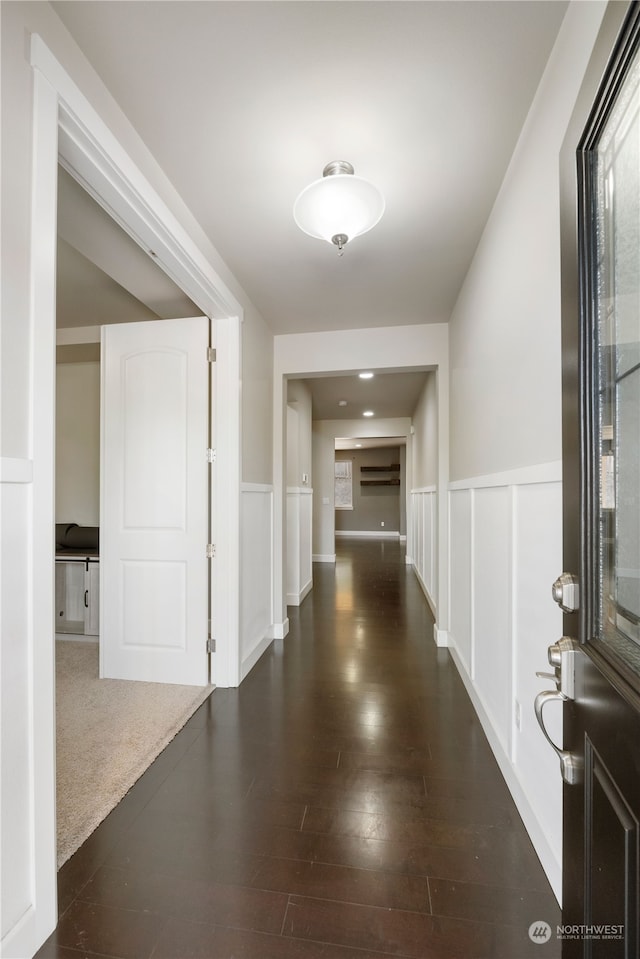 hall featuring dark hardwood / wood-style flooring