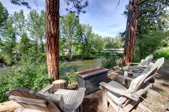 view of patio / terrace featuring a water view