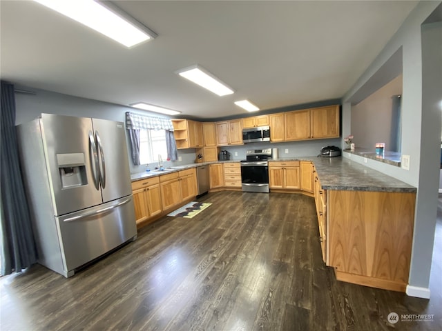 kitchen featuring sink, light brown cabinetry, dark hardwood / wood-style floors, and stainless steel appliances