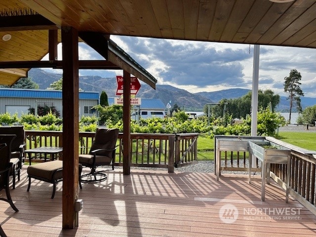 deck featuring a mountain view