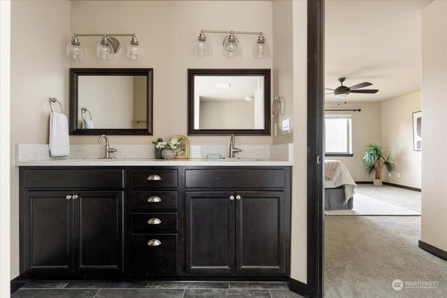 bathroom with vanity and ceiling fan