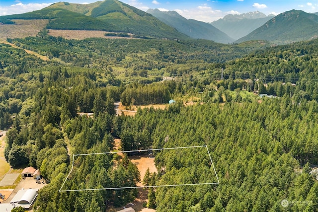 birds eye view of property with a mountain view