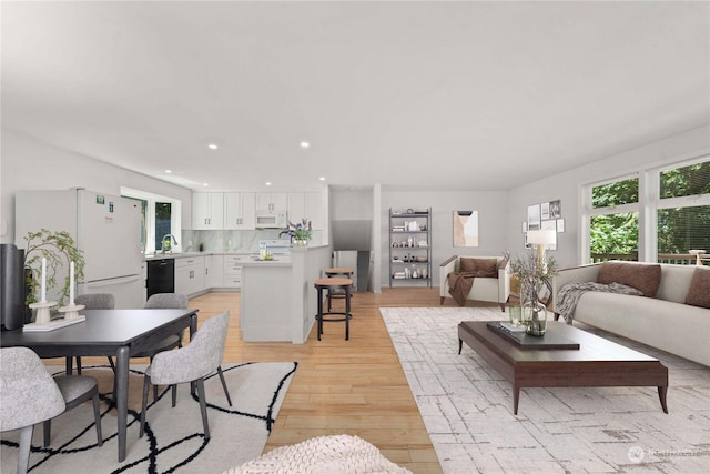 living room with sink and light wood-type flooring