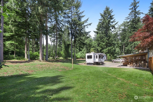 view of yard with an outdoor structure