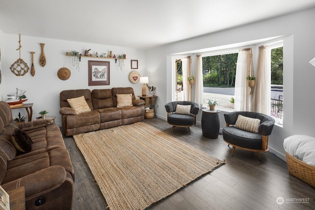 living room featuring dark hardwood / wood-style floors