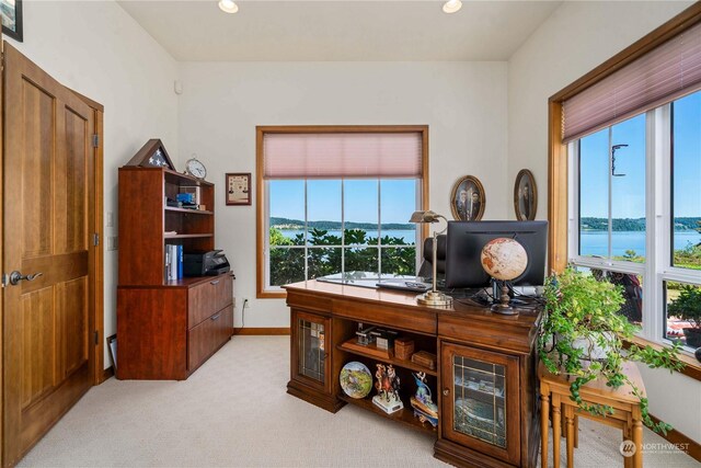 view of carpeted home office