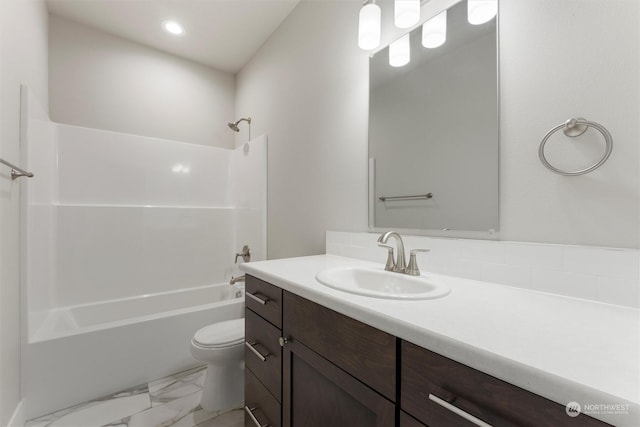 full bathroom with vanity, toilet, and tub / shower combination