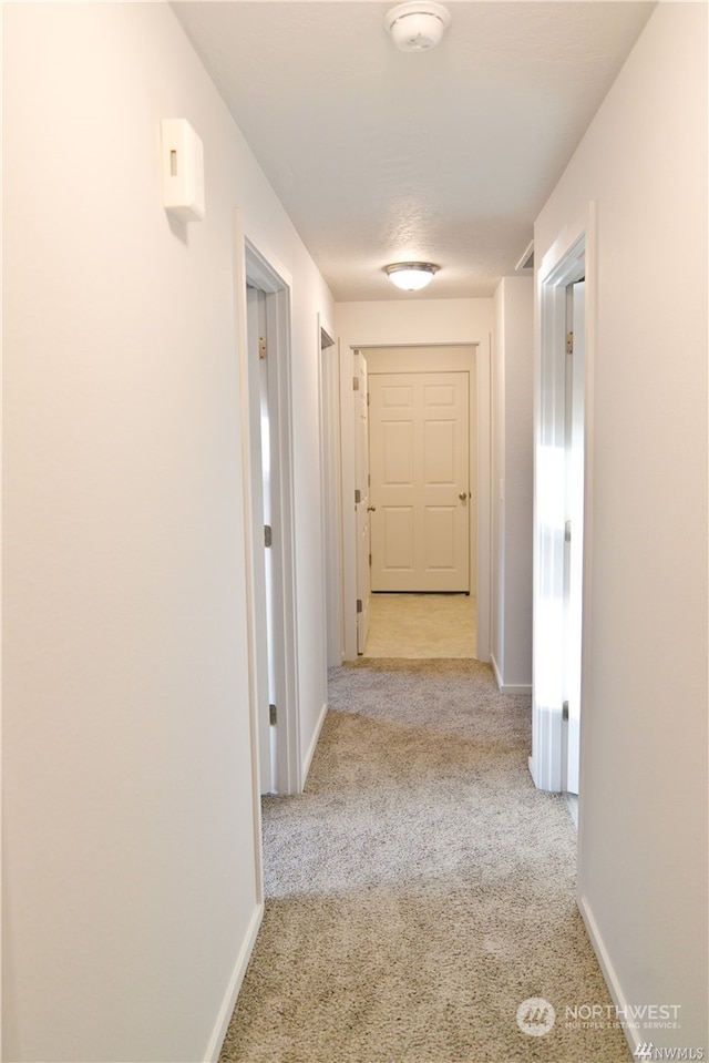 corridor featuring carpet flooring and baseboards