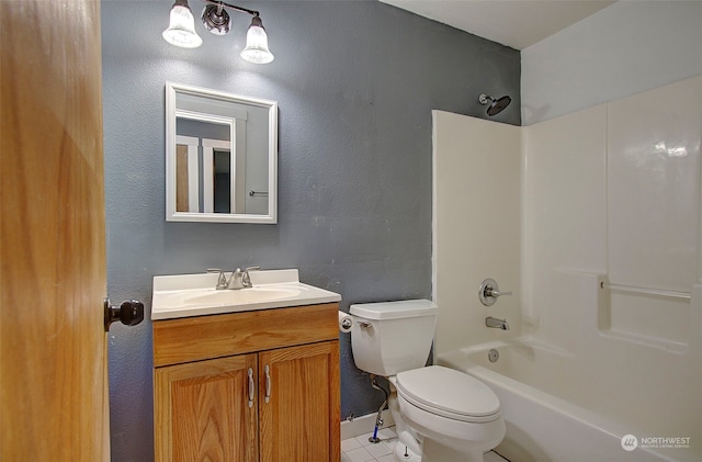 full bathroom with vanity, toilet, tile patterned floors, and bathtub / shower combination