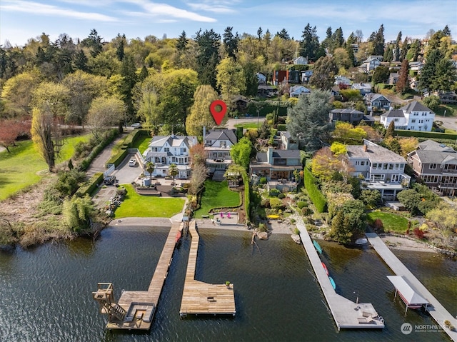 aerial view with a water view