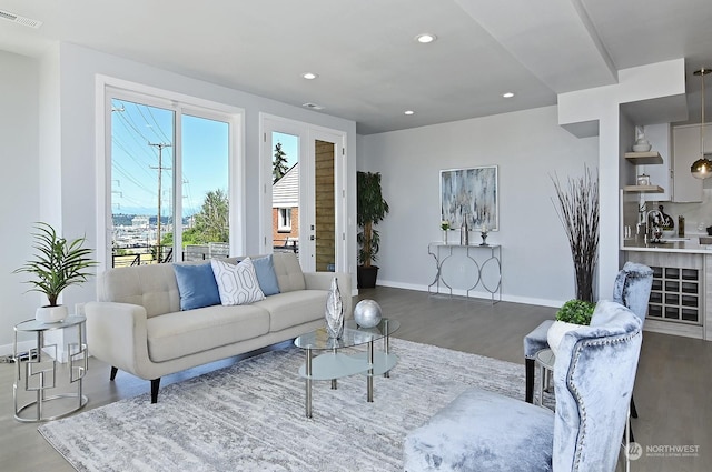 living room featuring sink