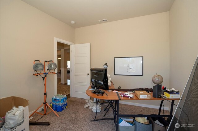 view of carpeted home office