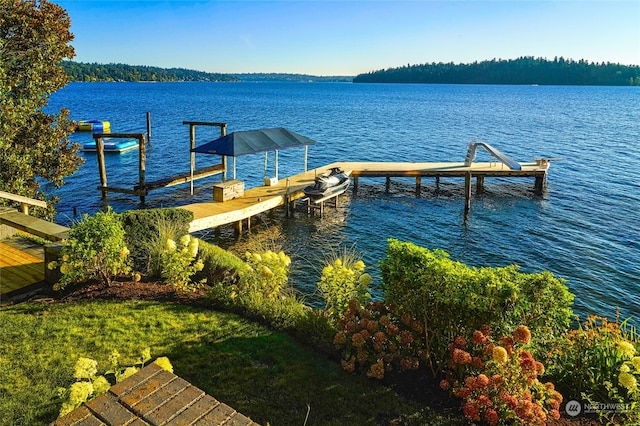 dock area featuring a water view