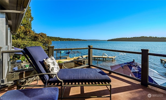 dock area featuring a water view