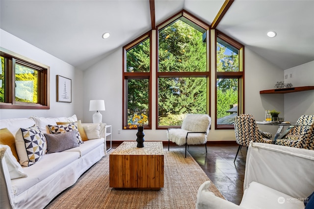 living room with vaulted ceiling