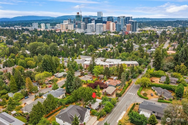 bird's eye view with a mountain view