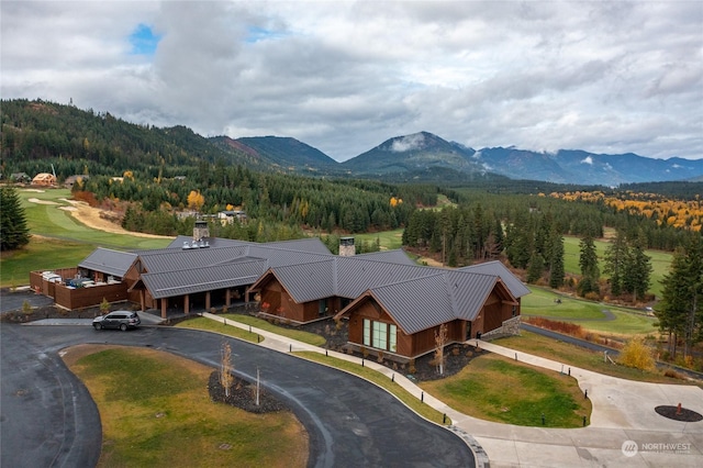 drone / aerial view with a mountain view