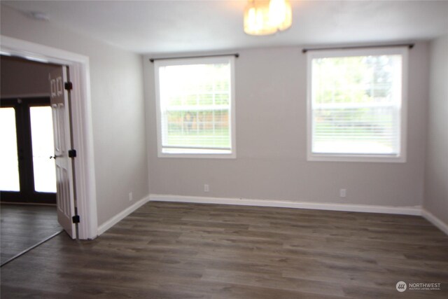 empty room with dark hardwood / wood-style flooring and a healthy amount of sunlight