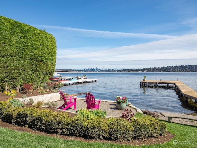 dock area featuring a water view