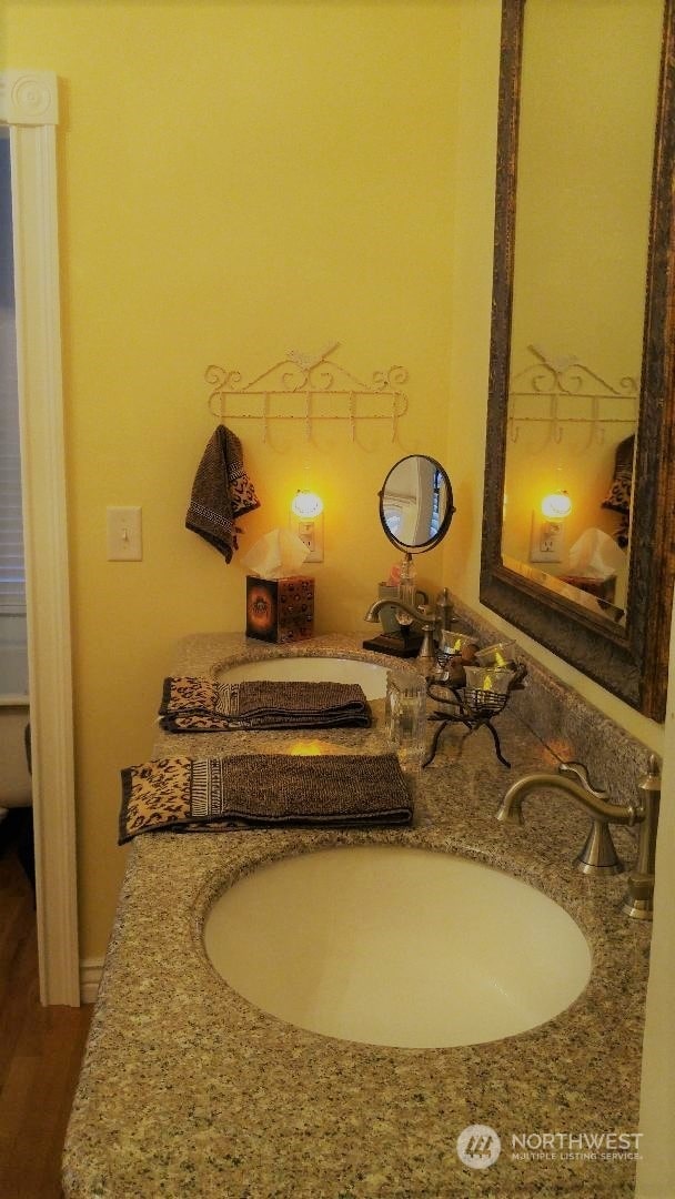 bathroom with hardwood / wood-style floors and sink