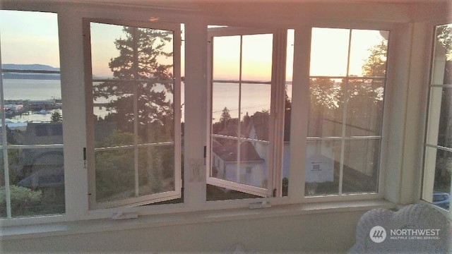 entryway with a water view