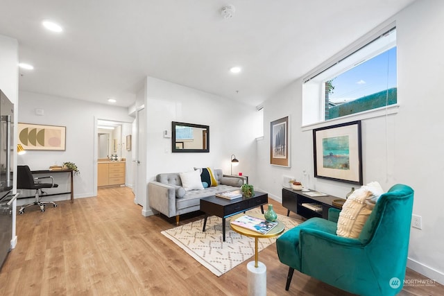 living room with light hardwood / wood-style flooring