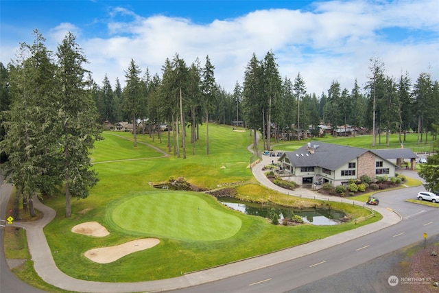 drone / aerial view with golf course view