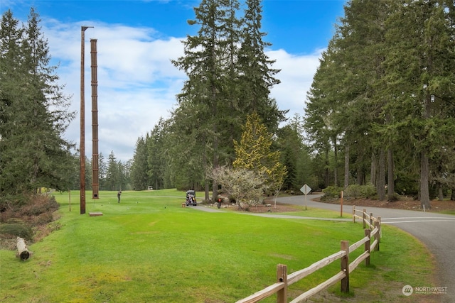 surrounding community featuring a lawn and fence