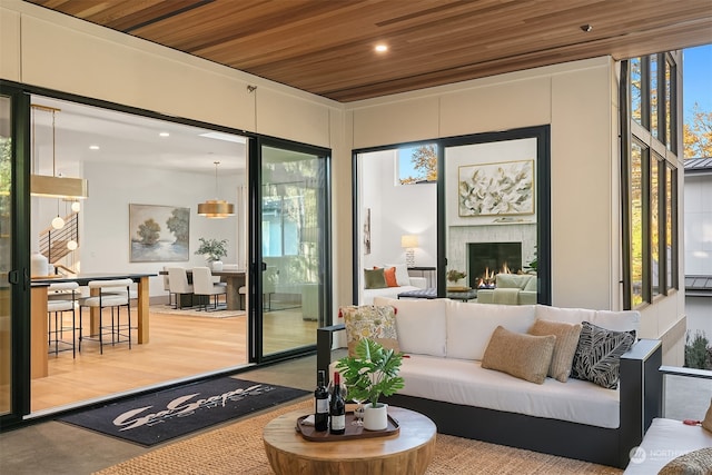 interior space featuring wood ceiling