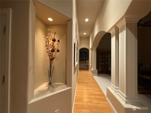 hall with light wood-type flooring