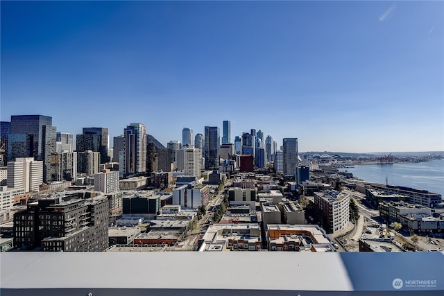 view of city with a water view