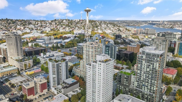 bird's eye view featuring a water view