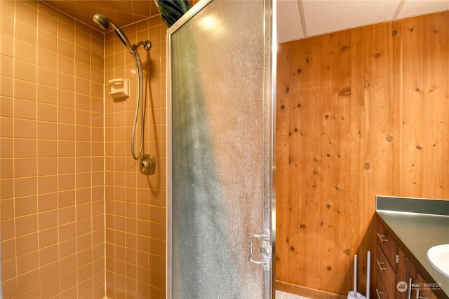 bathroom with vanity and an enclosed shower